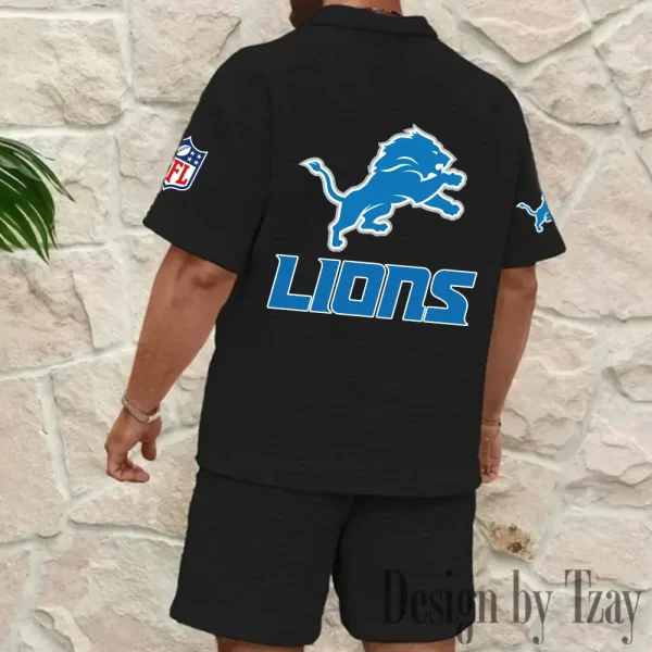 Detroit Lions Men’s Waffle Pattern Half Zipper Shirt And Short BSPTWHZSS108 - Image 5