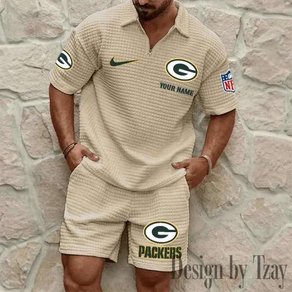 Green Bay Packers Men’s Waffle Pattern Half Zipper Shirt And Short BSPTWHZSS109