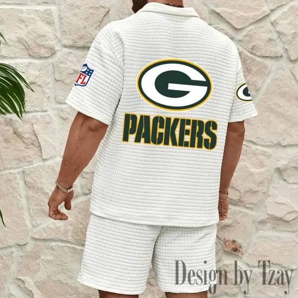 Green Bay Packers Men’s Waffle Pattern Half Zipper Shirt And Short BSPTWHZSS109 - Image 3