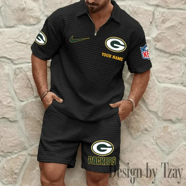 Green Bay Packers Men’s Waffle Pattern Half Zipper Shirt And Short BSPTWHZSS109 - Image 4