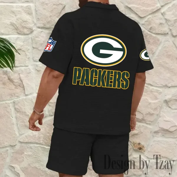 Green Bay Packers Men’s Waffle Pattern Half Zipper Shirt And Short BSPTWHZSS109 - Image 5