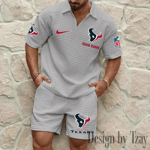 Houston Texans Men’s Waffle Pattern Half Zipper Shirt And Short BSPTWHZSS110