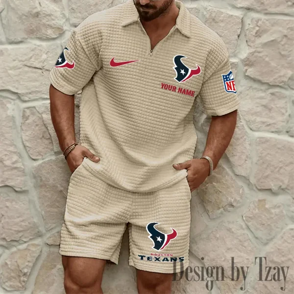 Houston Texans Men’s Waffle Pattern Half Zipper Shirt And Short BSPTWHZSS110 - Image 2