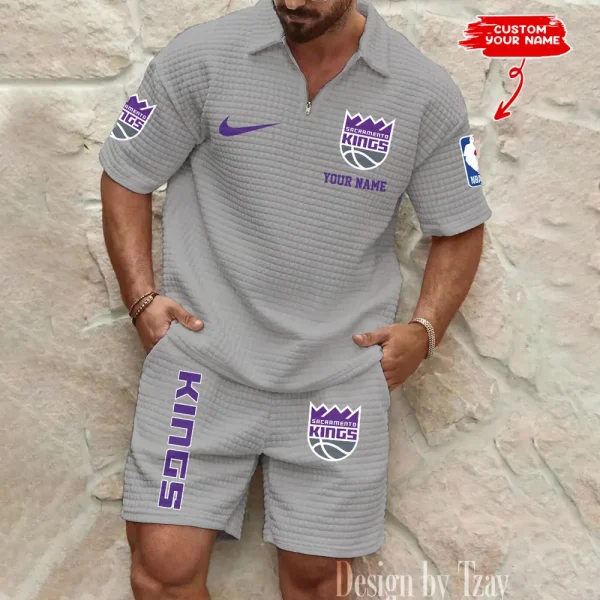 Sacramento Kings NBA Men’s Waffle Pattern Half Zipper Shirt And Short BSPTWHZSS137 - Image 2