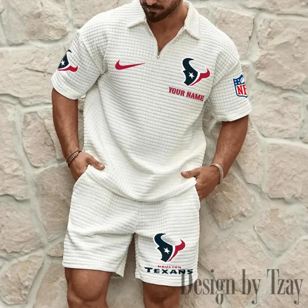 Houston Texans Men’s Waffle Pattern Half Zipper Shirt And Short BSPTWHZSS110 - Image 4
