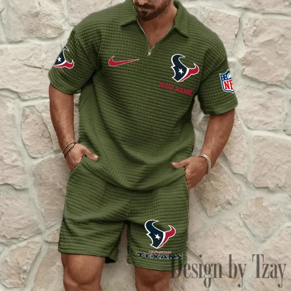 Houston Texans Men’s Waffle Pattern Half Zipper Shirt And Short BSPTWHZSS110 - Image 5