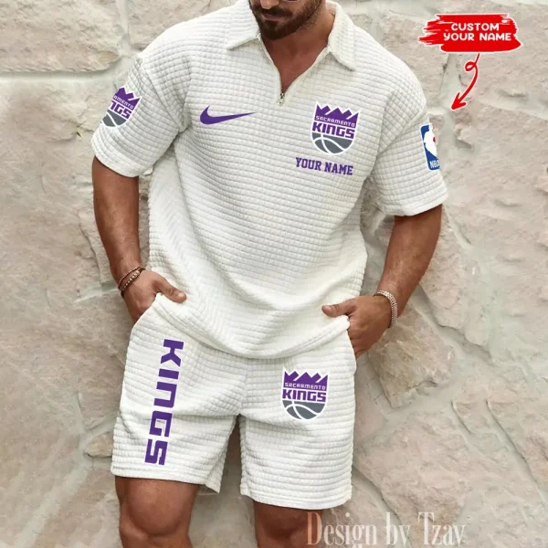 Sacramento Kings NBA Men’s Waffle Pattern Half Zipper Shirt And Short BSPTWHZSS137 - Image 5