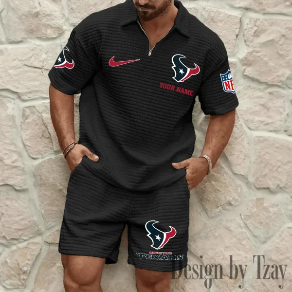 Houston Texans Men’s Waffle Pattern Half Zipper Shirt And Short BSPTWHZSS110 - Image 6