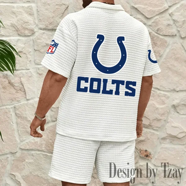 Indianapolis Colts Men’s Waffle Pattern Half Zipper Shirt And Short BSPTWHZSS111 - Image 4