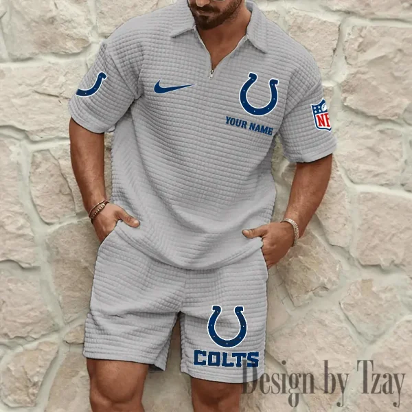 Indianapolis Colts Men’s Waffle Pattern Half Zipper Shirt And Short BSPTWHZSS111 - Image 2