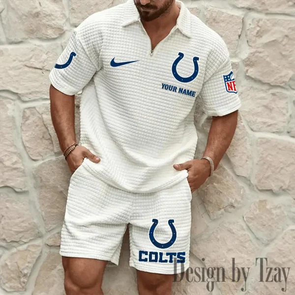 Indianapolis Colts Men’s Waffle Pattern Half Zipper Shirt And Short BSPTWHZSS111 - Image 3