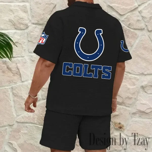 Indianapolis Colts Men’s Waffle Pattern Half Zipper Shirt And Short BSPTWHZSS111 - Image 7