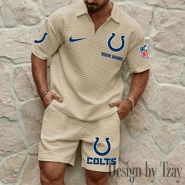 Indianapolis Colts Men’s Waffle Pattern Half Zipper Shirt And Short BSPTWHZSS111