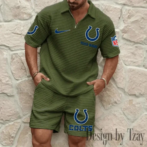 Indianapolis Colts Men’s Waffle Pattern Half Zipper Shirt And Short BSPTWHZSS111 - Image 5