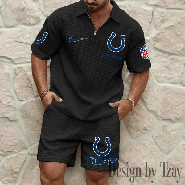 Indianapolis Colts Men’s Waffle Pattern Half Zipper Shirt And Short BSPTWHZSS111 - Image 6