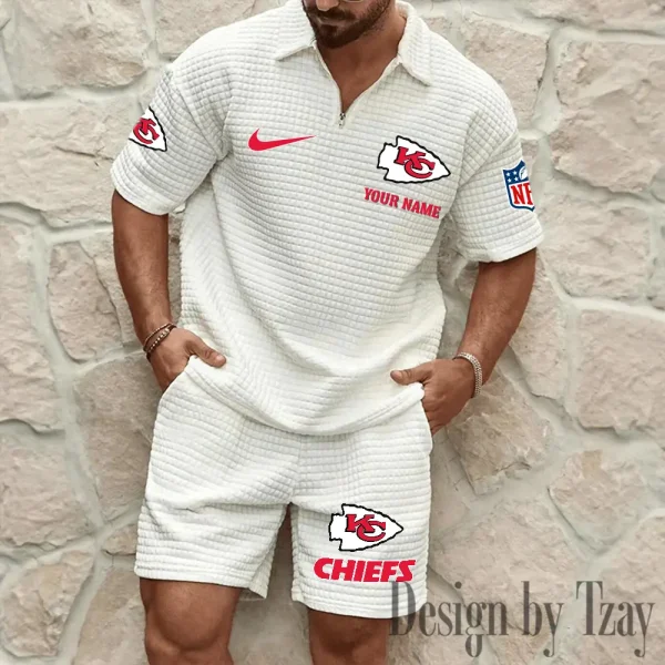 Kansas City Chiefs Men’s Waffle Pattern Half Zipper Shirt And Short BSPTWHZSS113 - Image 3