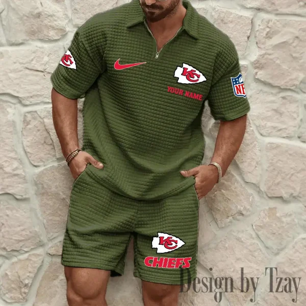 Kansas City Chiefs Men’s Waffle Pattern Half Zipper Shirt And Short BSPTWHZSS113 - Image 5
