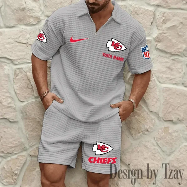 Kansas City Chiefs Men’s Waffle Pattern Half Zipper Shirt And Short BSPTWHZSS113 - Image 6