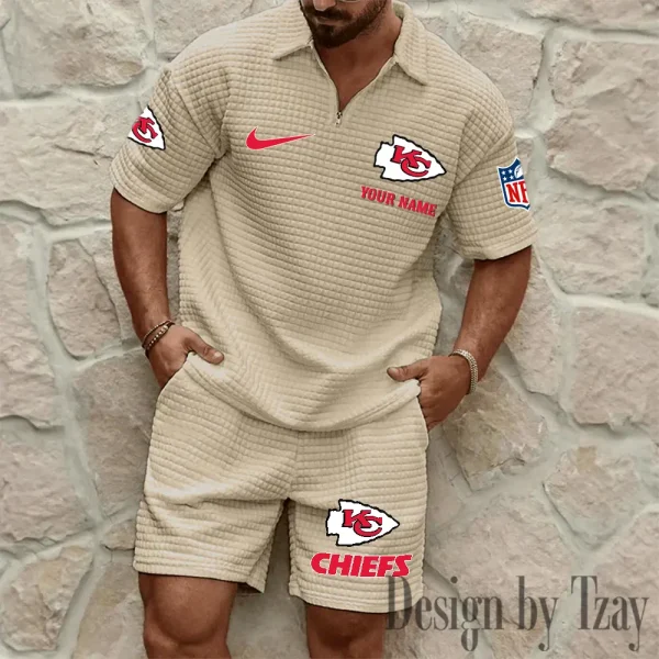 Kansas City Chiefs Men’s Waffle Pattern Half Zipper Shirt And Short BSPTWHZSS113 - Image 7