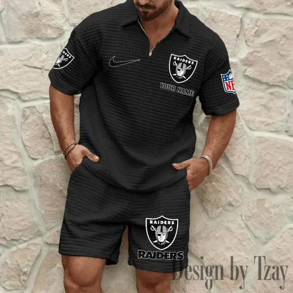 Las Vegas Raiders Men’s Waffle Pattern Half Zipper Shirt And Short BSPTWHZSS114