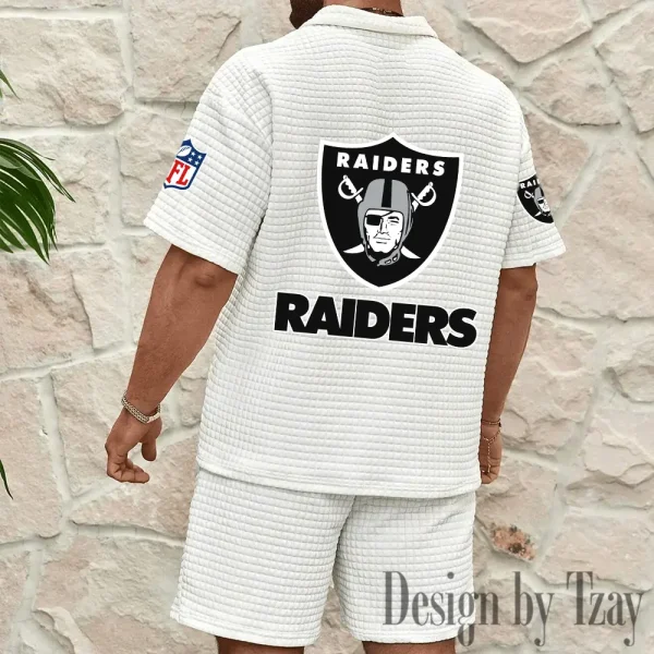 Las Vegas Raiders Men’s Waffle Pattern Half Zipper Shirt And Short BSPTWHZSS114 - Image 4