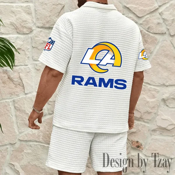 Los Angeles Rams Men’s Waffle Pattern Half Zipper Shirt And Short BSPTWHZSS116 - Image 2