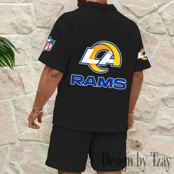 Los Angeles Rams Men’s Waffle Pattern Half Zipper Shirt And Short BSPTWHZSS116 - Image 4