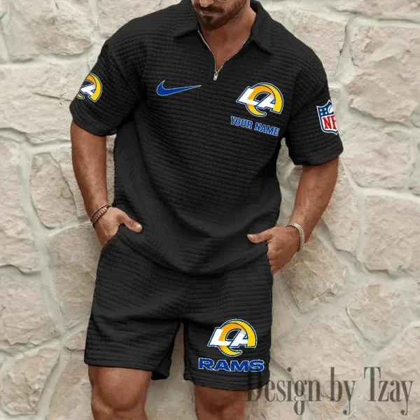 Los Angeles Rams Men’s Waffle Pattern Half Zipper Shirt And Short BSPTWHZSS116 - Image 3
