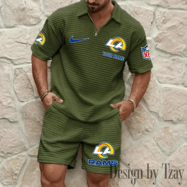 Los Angeles Rams Men’s Waffle Pattern Half Zipper Shirt And Short BSPTWHZSS116 - Image 5