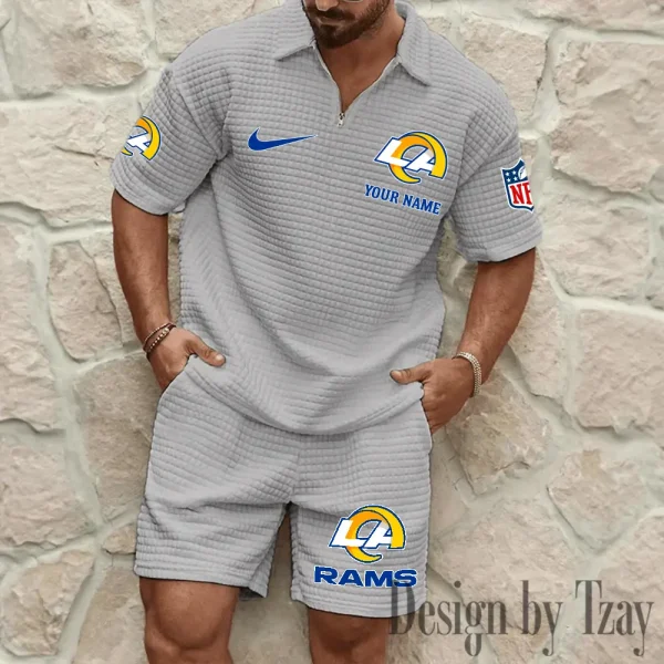 Los Angeles Rams Men’s Waffle Pattern Half Zipper Shirt And Short BSPTWHZSS116 - Image 6