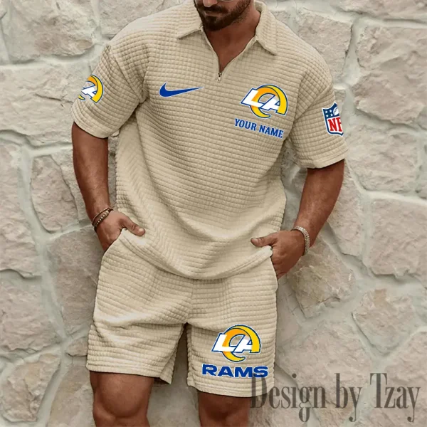 Los Angeles Rams Men’s Waffle Pattern Half Zipper Shirt And Short BSPTWHZSS116 - Image 7
