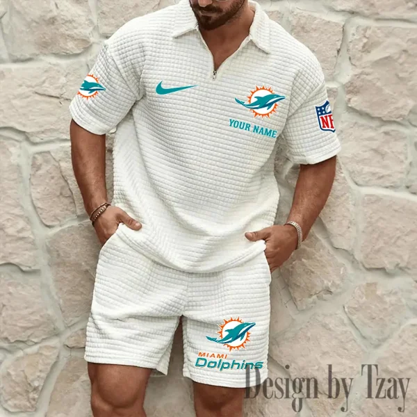 Miami Dolphins Men’s Waffle Pattern Half Zipper Shirt And Short BSPTWHZSS117 - Image 2