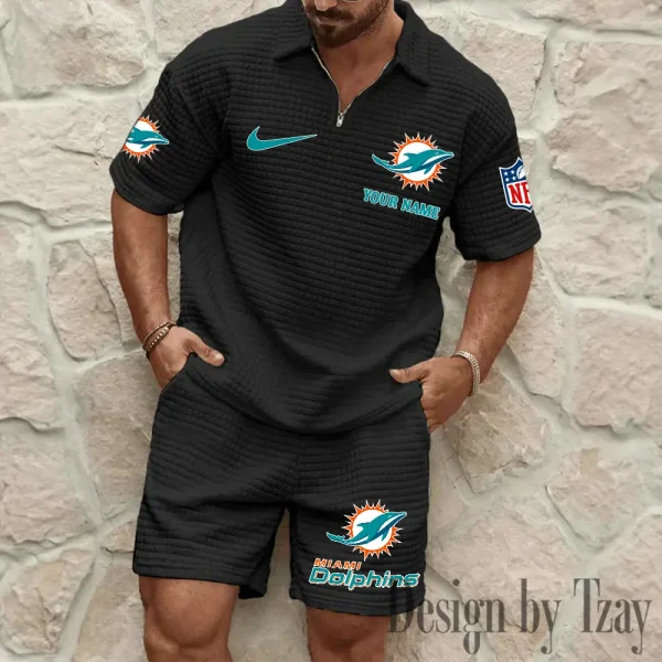 Miami Dolphins Men’s Waffle Pattern Half Zipper Shirt And Short BSPTWHZSS117 - Image 4