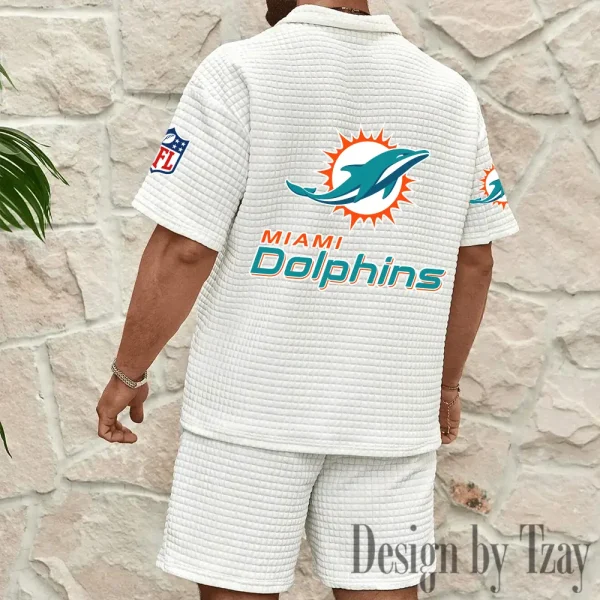 Miami Dolphins Men’s Waffle Pattern Half Zipper Shirt And Short BSPTWHZSS117 - Image 3