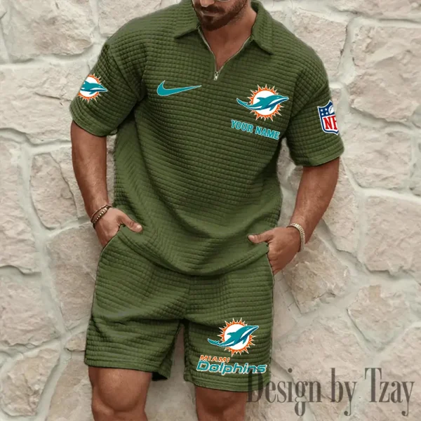 Miami Dolphins Men’s Waffle Pattern Half Zipper Shirt And Short BSPTWHZSS117 - Image 7