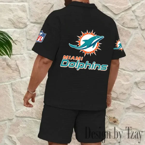 Miami Dolphins Men’s Waffle Pattern Half Zipper Shirt And Short BSPTWHZSS117 - Image 5