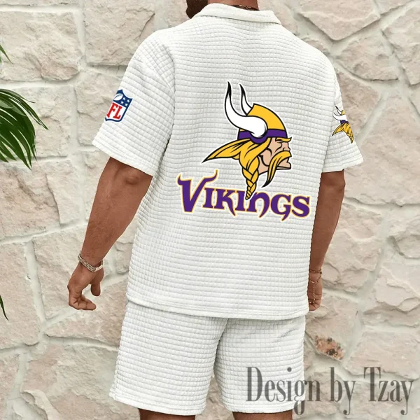 Minnesota Vikings Men’s Waffle Pattern Half Zipper Shirt And Short BSPTWHZSS118 - Image 3