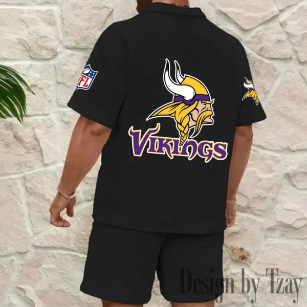 Minnesota Vikings Men’s Waffle Pattern Half Zipper Shirt And Short BSPTWHZSS118 - Image 5