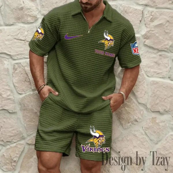 Minnesota Vikings Men’s Waffle Pattern Half Zipper Shirt And Short BSPTWHZSS118 - Image 7