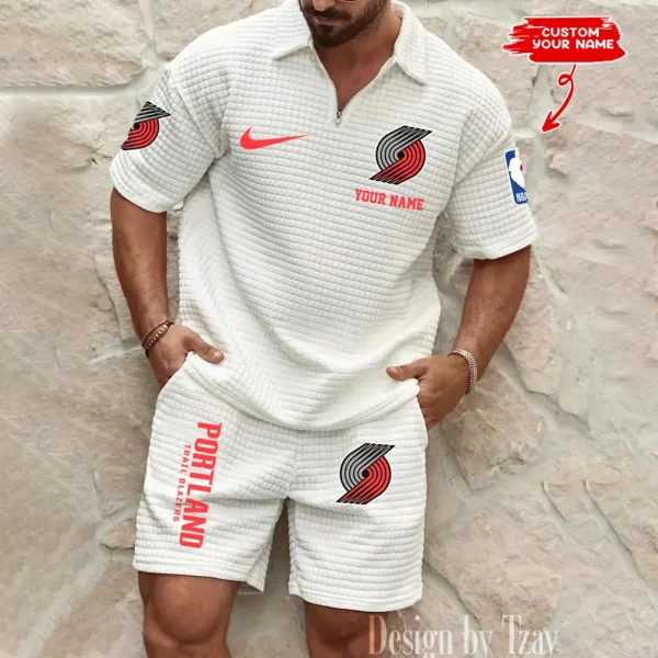Portland Trail Blazers NBA Men’s Waffle Pattern Half Zipper Shirt And Short BSPTWHZSS138