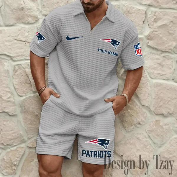 New England Patriots Men’s Waffle Pattern Half Zipper Shirt And Short BSPTWHZSS119 - Image 4