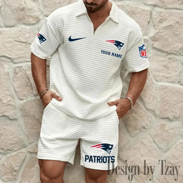 New England Patriots Men’s Waffle Pattern Half Zipper Shirt And Short BSPTWHZSS119 - Image 2