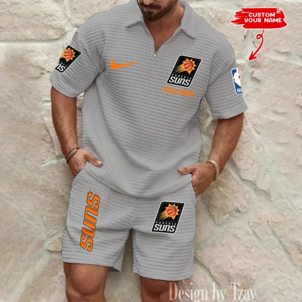 Phoenix Suns NBA Men’s Waffle Pattern Half Zipper Shirt And Short BSPTWHZSS139 - Image 2