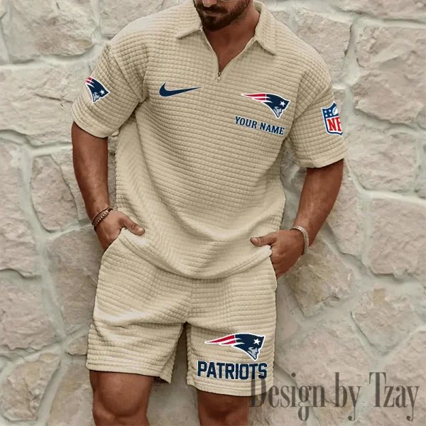 New England Patriots Men’s Waffle Pattern Half Zipper Shirt And Short BSPTWHZSS119
