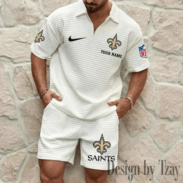 New Orleans Saints Men’s Waffle Pattern Half Zipper Shirt And Short BSPTWHZSS120 - Image 3
