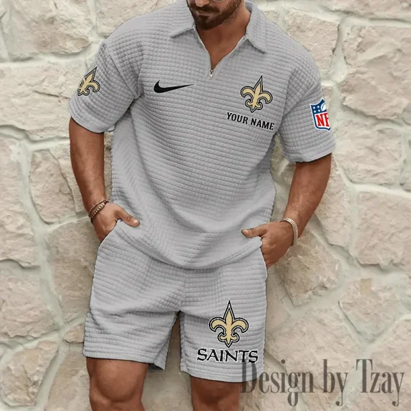 New Orleans Saints Men’s Waffle Pattern Half Zipper Shirt And Short BSPTWHZSS120 - Image 5