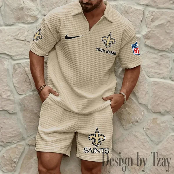New Orleans Saints Men’s Waffle Pattern Half Zipper Shirt And Short BSPTWHZSS120 - Image 6