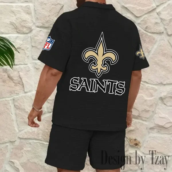 New Orleans Saints Men’s Waffle Pattern Half Zipper Shirt And Short BSPTWHZSS120 - Image 2