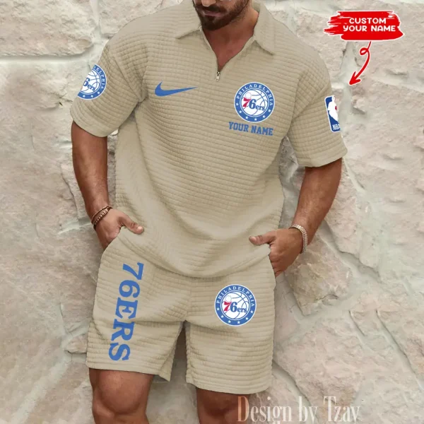 Philadelphia 76ers NBA Men’s Waffle Pattern Half Zipper Shirt And Short BSPTWHZSS140