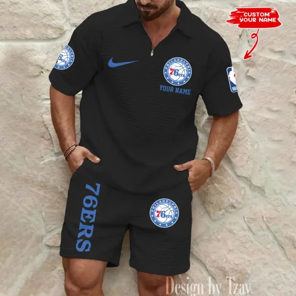Philadelphia 76ers NBA Men’s Waffle Pattern Half Zipper Shirt And Short BSPTWHZSS140 - Image 2